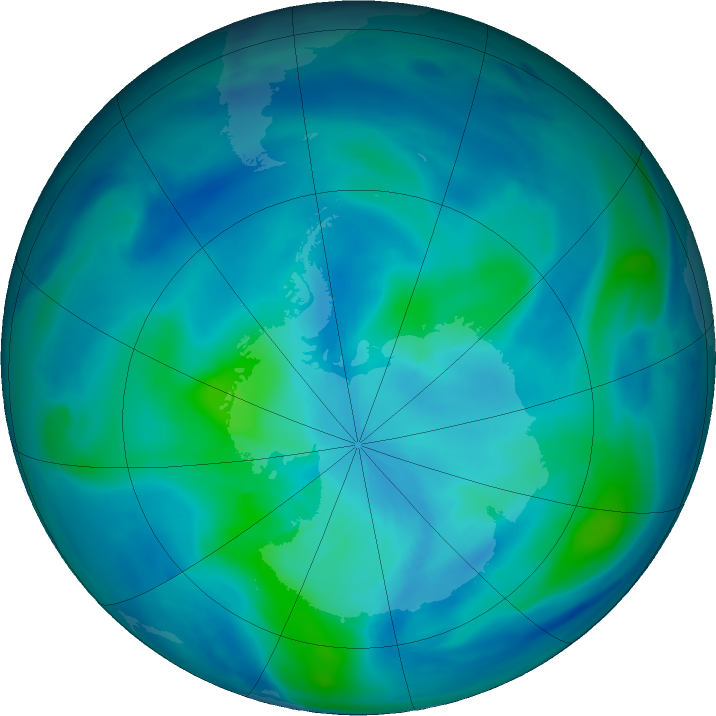 Antarctic ozone map for 13 March 2021